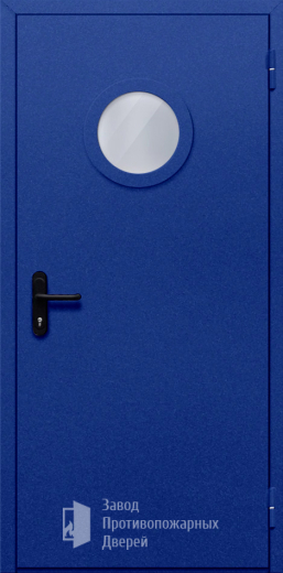 Фото двери «Однопольная с круглым стеклом (синяя)» в Люберцам