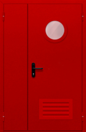 Фото двери «Полуторная с круглым стеклом и решеткой (красная)» в Люберцам